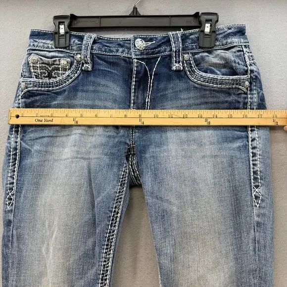 Rock Revival Jeans Womens 27 (4) Blue Anzelie Easy Boot Faux Pocket Flaps Blingy - Picture 14 of 16